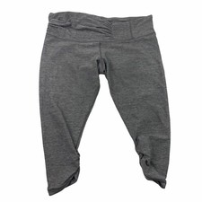 Lululemon Cropped Ruched Waist Band Grey Capri Leggings Women s Sz 12 VHTF EUC