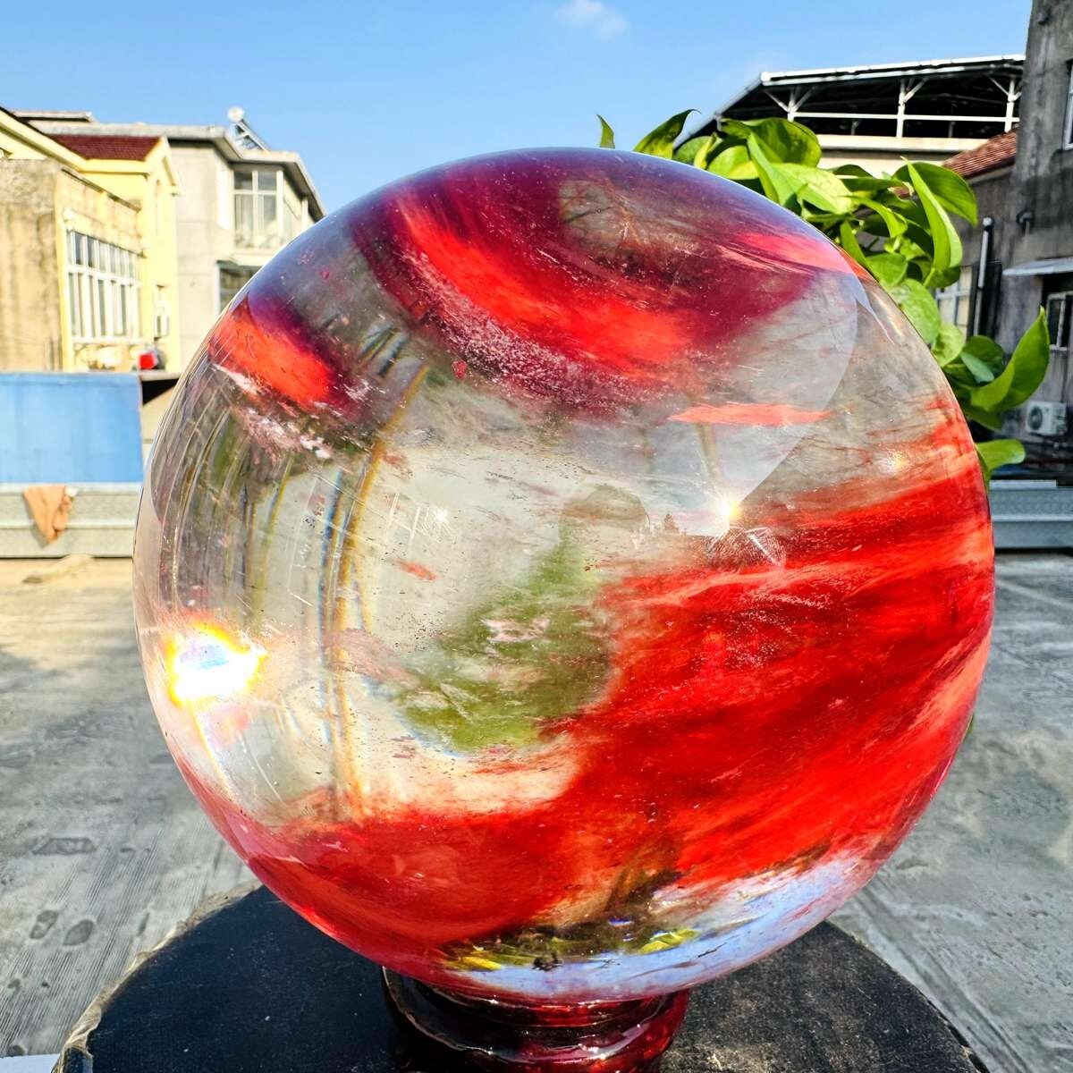 15.37LB Red melting stone quartz symbiosis sphere crystal ball magic reiki