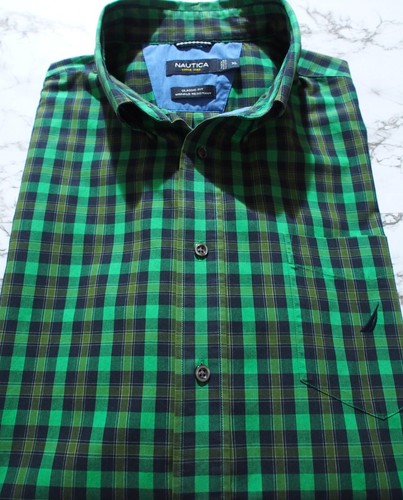 MEN'S NAUTICA MULTI GREEN/BLUE COTTON CHECK SHORT SLEEVE OXFORD SHIRT SIZE XL - Picture 5 of 6