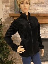 POLAR EDGE Women's Jacket M Black Soft Winter Fleece Faux Fur Full Zip Cozycore