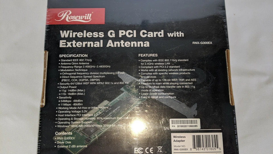 Rosewill RNX-G300EX Wireless G Card, IEEE 802.11b/g, PCI Up to 54Mbps, *NEW* - Image 2 of 4
