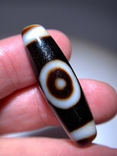 Tibetan Agate Dzi Bead " Special 2 Eyes " Amulet Pendant 38.3mm x 11.2mm