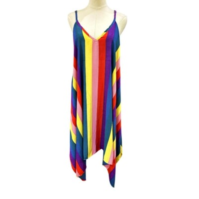 NEW Anna Ava Midi Dress Rainbow Handkerchief Cover-up OS BOHO Coachella Hippie