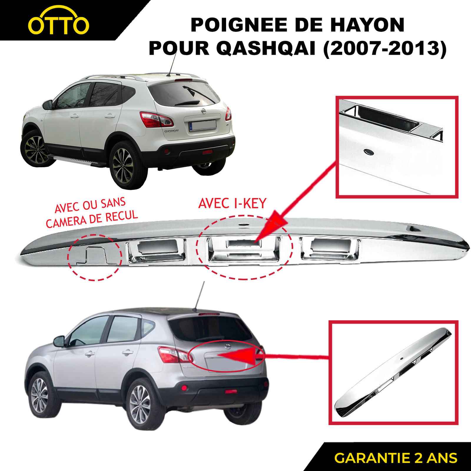 Baguette coffre chrome Qashqai reparation poignee cassee 2007-2013 iKey