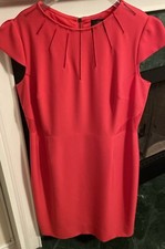 Adriana Papell Sz 14 Coral Dress With Cap Sleeves Sheer Cutouts At Neck Waist.