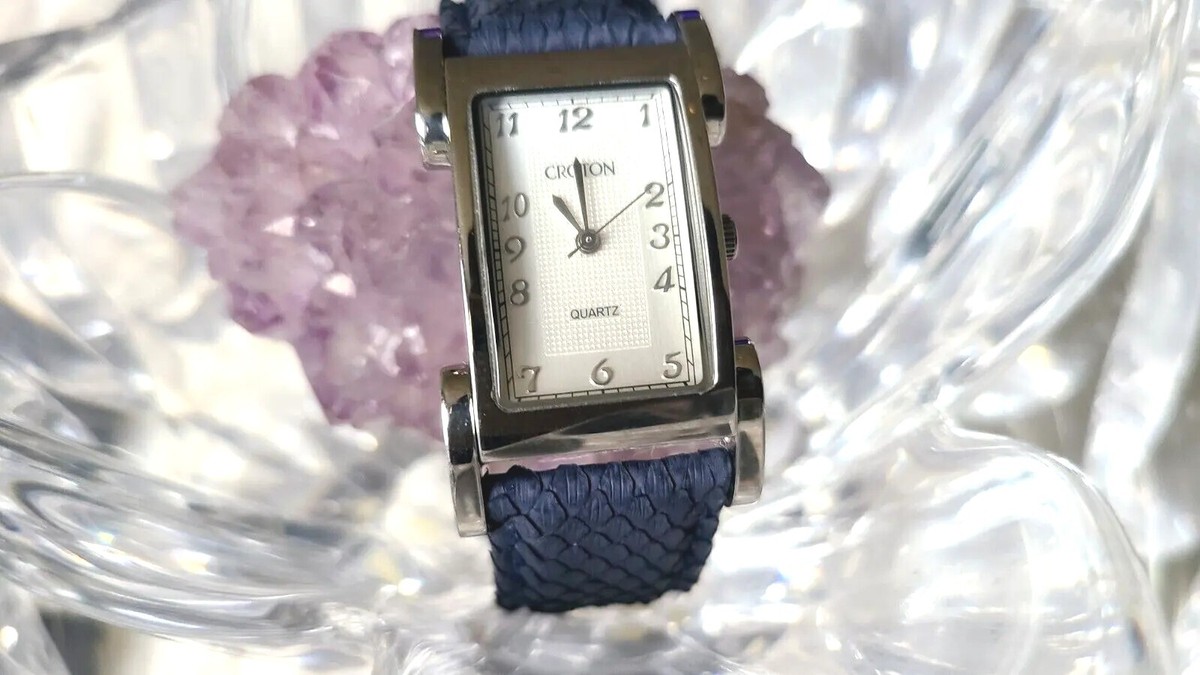 Croton Silver-Tone Blue Python Leather Quartz Women display picture 2
