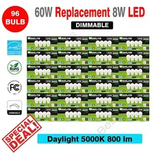 96 Pack Maxlite Dimmable LED 8W Daylight Light Bulb A19 60W replacement 5000K