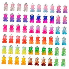 60pcs Gradient 3D Gummy DIY Bear Charms- Resin Bear Shaped Clay Pendants in 15