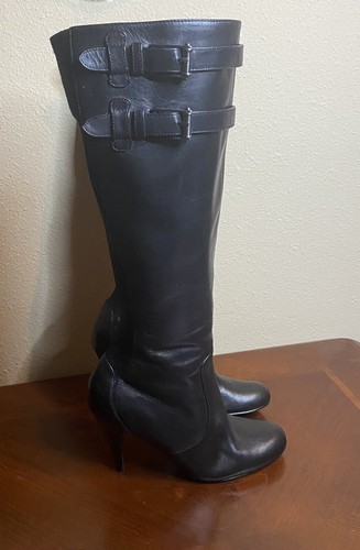 COLE HAAN Women’s Jalisa Black Leather 3.5” Heel Tall Boots size 7 B NikeAir - Picture 2 of 7