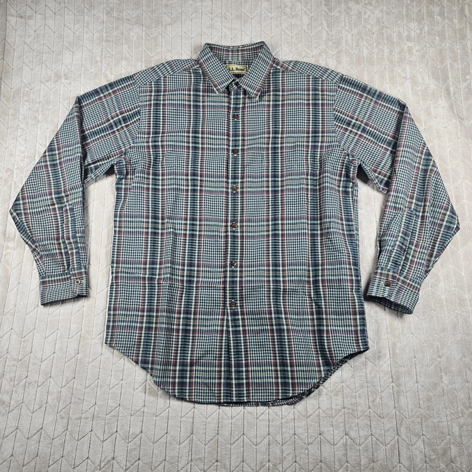 Vtg LL Bean Shirt Mens M Plaid Flannel Button Up Long Sleeve Pocket Outdoor