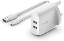 Belkin Boost Charge Dual USB-A Wall Charger 24 W + USB-A to USB-C Cable (USB Wal