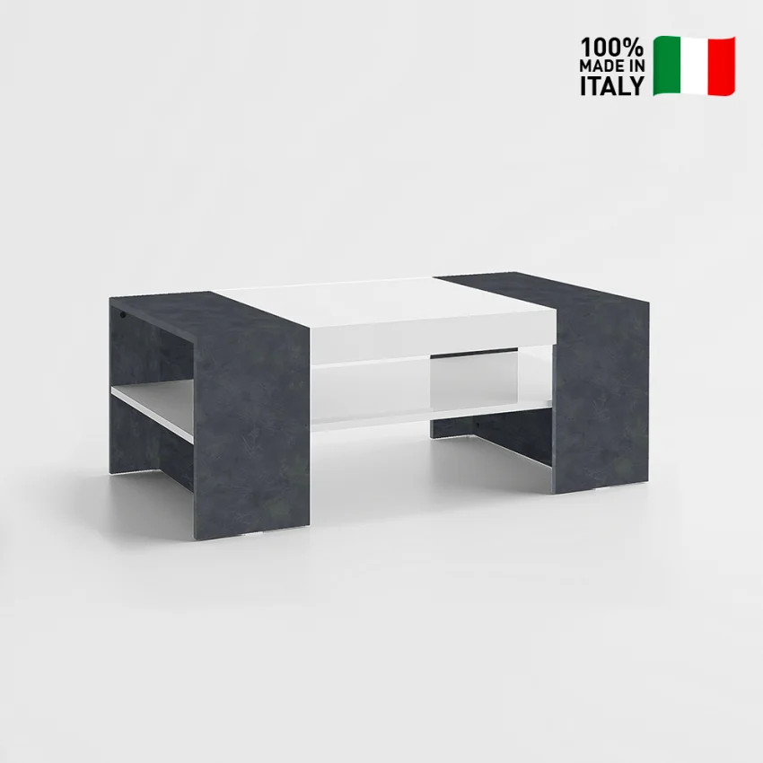 Table basse moderne 110x60cm avec plateau aspect ardoise robuste