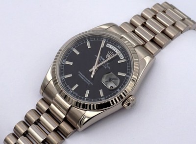 SELTEN!!!ROLEX OYSTER PERPETUAL DAY DATE BLACK DIAL 18k REF.: 118239 PAPIERE/BOX