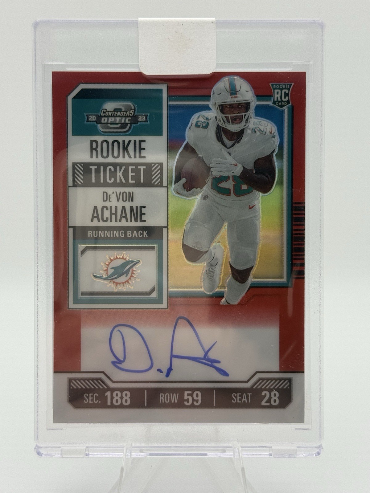2023 Contenders Optic Red Rookie Ticket De'Von Achane auto /125 **ON CARD AUTO**