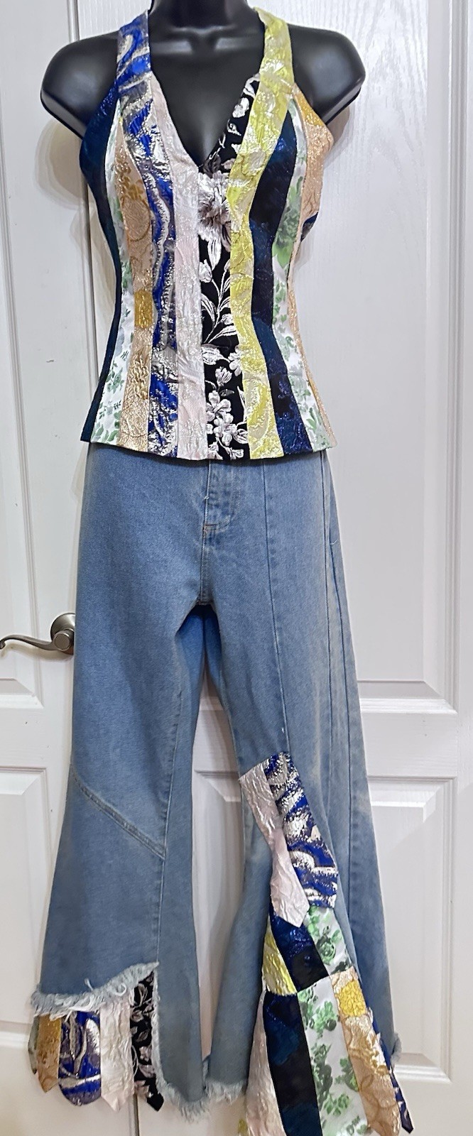 Upcycled two piece Colorful Patchwork brocade Den… - image 3