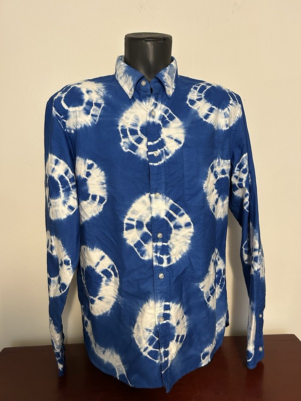 Lands' End Canvas Mens Large Blue Tie Dye Artsy Casual Long Sleeve Shirt Rare!
