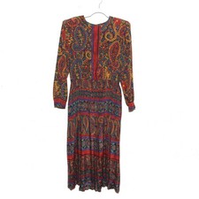 Vintage Lady Carol of New York Paisley Dress Long Sleeve Midi Size 16