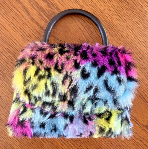 Lisa Frank Rainbow Leopard Fuzzy Mini Bag Purse – Vintage 90s Y2K Plush Handbag