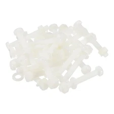 M8x60mm White Nylon Bolts Plastic Nuts Full Thread Head Screws, 24 Sets