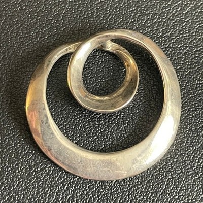 Modernist Pendant Sculptural Double Loop Concentric Circle Silver Tone