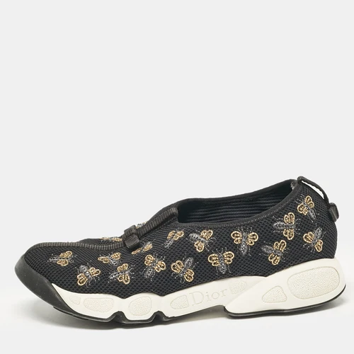 Baskets à enfiler Dior noires en maille ornée d'abeilles fusion pointure 38,5