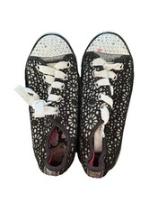 Skechers Twinkle Toes Girls Black Glitter Floral Rhinestone Sneakers Size 13