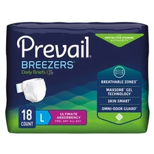 Prevail Breezers Incontinence Brief L Breathable PVB-013/2 Ultimate 72 Ct