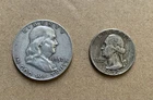 Lot Of 90% Silver Ben Franklin Half Dollar Coin And Washington Quarter 1957