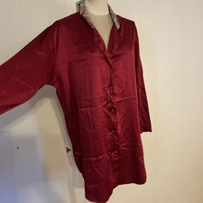 Victorias Secret Gold Label dark Red satin W/Lace Collar nightgown sleep small