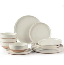 AmorArc Ceramic Dinnerware Sets, Handpainted Plates Service for 4 Light Beige