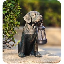 Solar Resin Dog Statue Garden Art Figurine Dog for Yard Patio Lawn Balcony D...