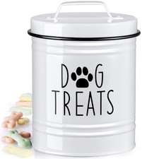 OUTNILI Small Dog Treat Container Airtight - 6" Tall X 4.9" Round White Dog T...