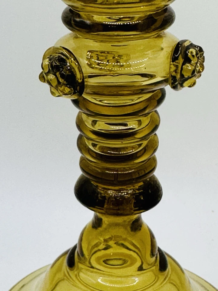 Antique 19th Century German Bohemian Amber Etched Roemer Wine Glass with Prunts - Image 3 of 4