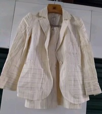 Christian Lacroix Bazar PARIS Cotton Blazer  Skirt Set Womens Size 36 White Pin