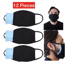 12-Pcs Black Face Mask W/ Filter Pocket Double Protection Washable Cover Masks 