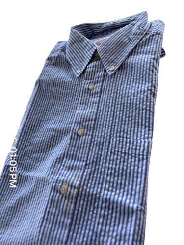 Brooks Brothers Button Seersucker Hemd Herren Large Vintage Blau Streifen SS