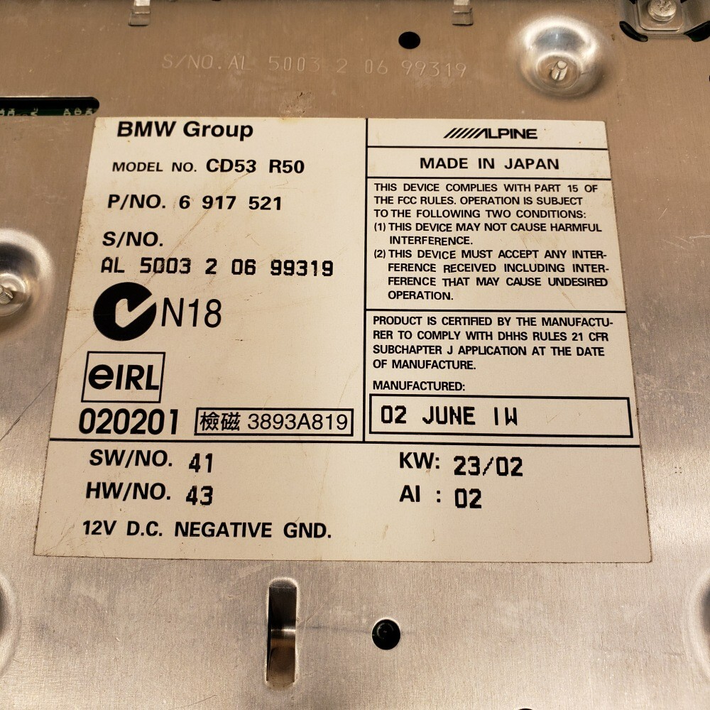 02-06 BMW Group Mini Cooper Alpine Model CD53 R50 AM/FM