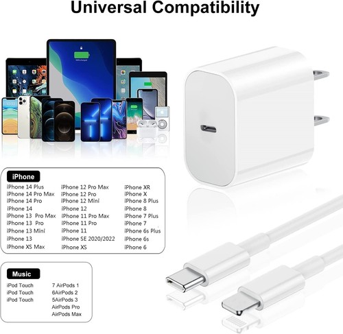 20W Power Adapter Block USB-C PD Fast Charger Cord For iPhone 14 13 12 11 XR X 8 - Picture 9 of 16