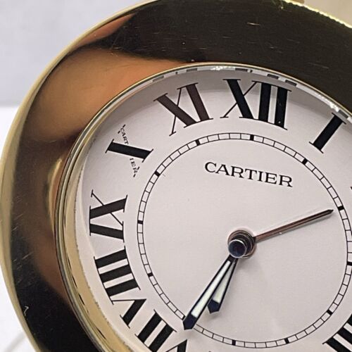 CARTIER Swiss Made Desk/Travel Clock. 24K Gold Plated With Leather & Cabochons. - Picture 4 of 24