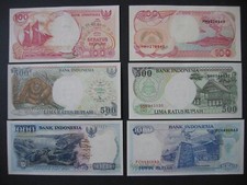 INDONESIA  100 + 500 + 1000 Rupiah 1997-99  (P127g + P128f + P129f)  UNC