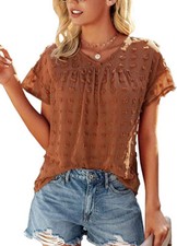 NEW WOMEN'S SIZE M V NECK SWISS DOT CHIFFON BABDYDOLL CASUAL TOPS FLOWY SHIRT