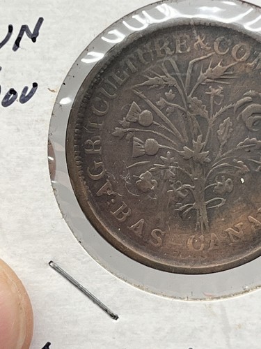 Años 1850? FICHA DE COBRE Agricultura y Comercio Un Sou MONTREAL Bas CANADÁ 1" Dia - Imagen 7 de 12