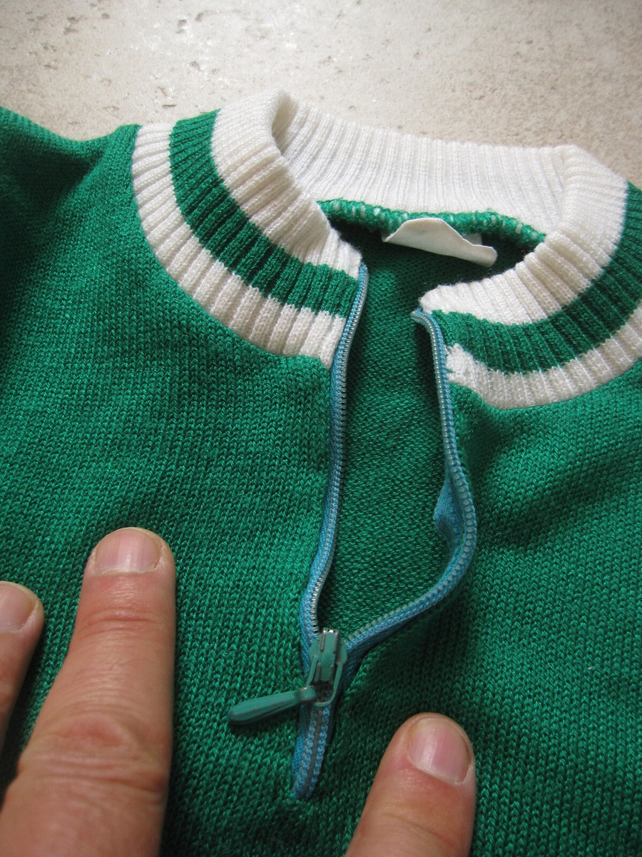Maillot cycliste Basque tximista Acrylique 70'S vert et Blanc vintage