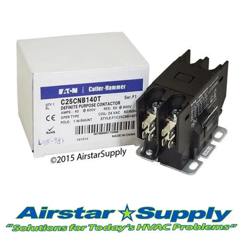 C25CNB140T Eaton / Cutler Hammer Contactor - 40 Amp  1 Pole  24V Coil