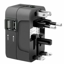 Universal 2 USB Power Outlet Converter EU US UK AU Plug World Travel Adapter