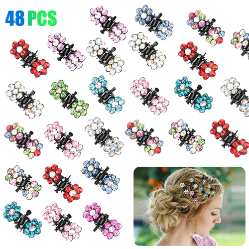 48 Mini Hair Claw Clips with Colorful Flower Designs for Women & Girls