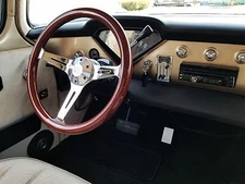 380mm Chrome Dark Steering Wheel Real Wood Grip (15") - 6 Hole C10 Chevy Blazer