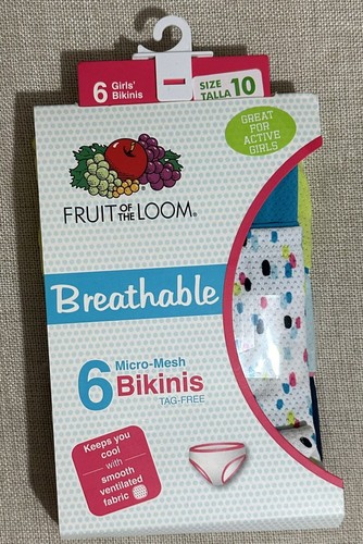 Girls 5 Pack Micro-Mesh Bikinis Breathable Underwear Size 10Fruit of the Loom - Picture 2 of 7