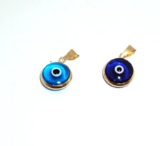 Red Dark or Light Blue Evil Eye Luck Charm Pendant  Solid Real 14K Yellow Gold