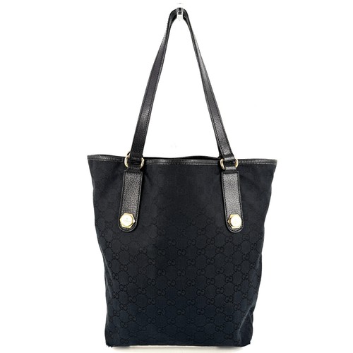 GUCCI GG Canvas Tote Bag Gold Black 153009 Auth